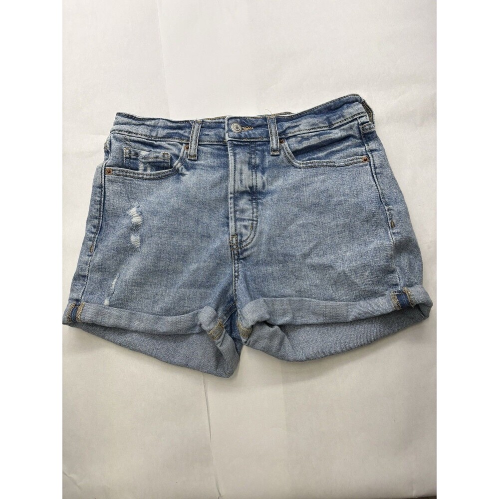Old Navy Rockstar Denim Shorts Women 8 Light Wash Distressed Button Fly Cuffed